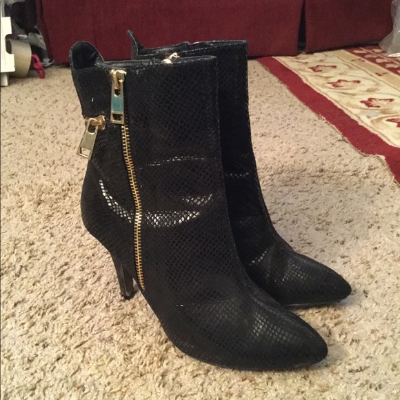 snakeskin black ankle boots